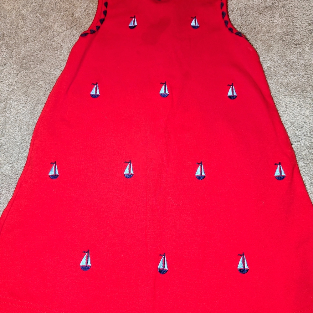 Girls' Red Sailboat Embroidered Casual Dress